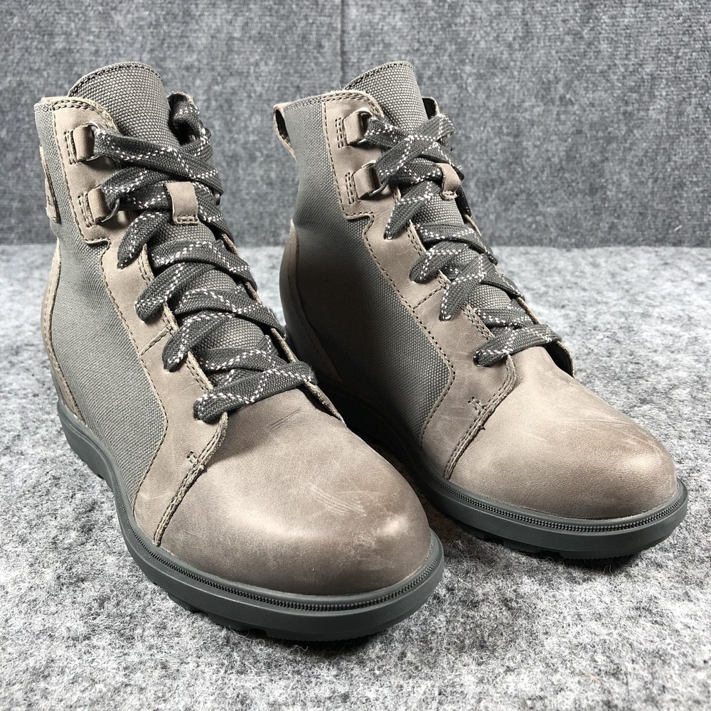 Sorel NL5024-052 Boots Womens 6 Gray Lace Up Leather Textile Ankle Lug Sole